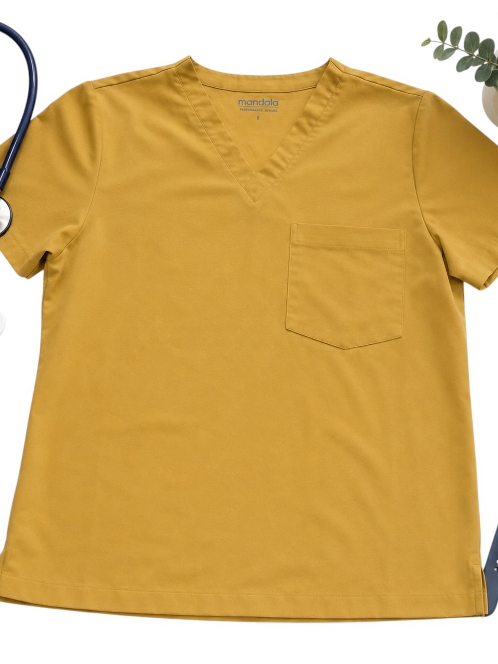 Mandala Mens 2 Pocket Equa-Tek Honey V-Neck Scrub Top Large PO19-S Gold